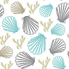 Seashells hand drawn seamless pattern