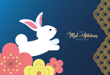 mid autumn celebration card with rabbit jumping
