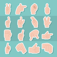sign language hand gestures expression green background, line and fill icon