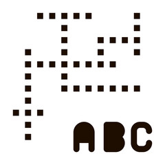 Interactive Kids Game Crossword Vector Sign Icon . Baby Education Crossword Puzzle Children Playing Gaming Items Pieces Pictogram. Joyful Things Monochrome Illustration