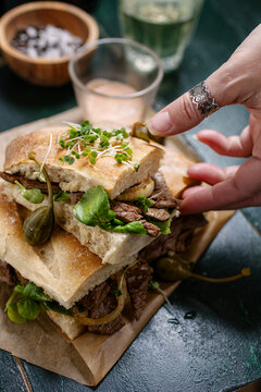 Steak sandwich on homemade subs.