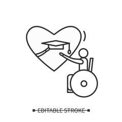 Inclusive education line icon. People with special needs education. Equality. Social adaptation of disabled people. Volunteering and charity concept. Isolated vector illustration. Editable stroke