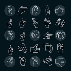 sign language hand gestures expression green background, line icon