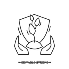 World nature protection line icon. Endangered plants species saving. World environment day. Earth day. Volunteering and charity concept. Isolated vector illustration. Editable stroke 