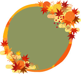 秋 バイカラーの紅葉した葉っぱと木の実の水彩 切り絵風イラスト リース フレーム Wall Mural Chromame