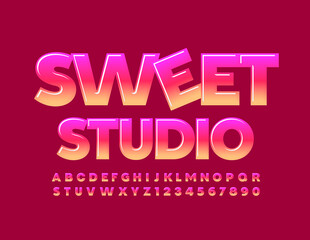 Vector creative emvlem Sweet Studio. Bright gradient Font. Glossy Alphabet Letters and Numbers set