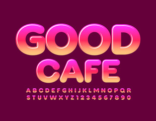 Vector bright sign Good Cafe. Creative colorful Font. Modern Alphabet Letters and Numbers set