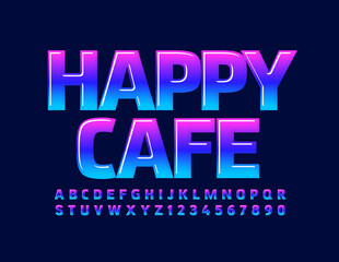Fototapeta na wymiar Vector modern logo Happy Cafe. Bright colorful Font. Creative glossy Alphabet Letters and Numbers set