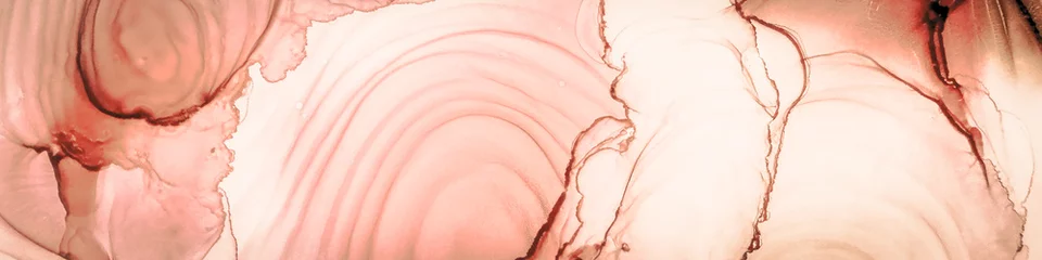 Marmorierungsdruck. Rosa alkoholische Tinte. Romantik Aquarell Marmor. Rosa Aquarell. Braune Tinte auf Papier. Gemalte Hintergründe. Aquarellfleck. © Alina