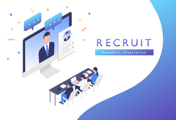 オンラインで人材採用の面接をしているイラスト素材