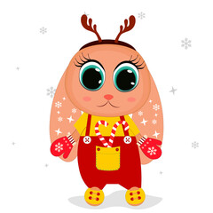 Vector cute Rabbit  illustration . Perfect for greeting cards, party invitations, posters, stickers, pin, scrapbooking, icons. Vector illustration.