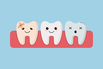 Tooth cleaning. Teeth characters before and after whitening.