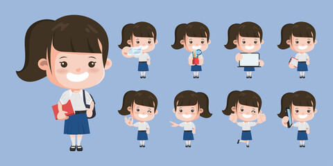 Thai student standing character pose. Bangkok Thailand  high school animation vector design.