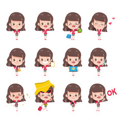 Businesswoman pose set in job occupation office character. Sticker character people element vector design.