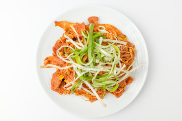 Bulgogi with bean sprouts on white background