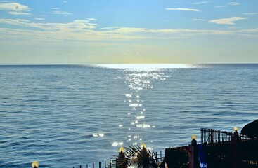 Sun glare on the sea on a sunny day