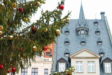 Fototapeta na wymiar Chtistmastime at Leipzig. Christmas on the Central square. Saxony, Germany.