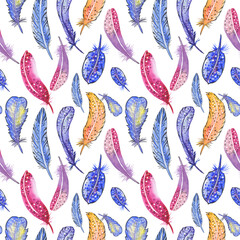 bird bright feathers pattern set background isolate white set boho watercolor fabric for bed linen