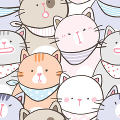 Seamless Pattern of Cartoon Cat Design