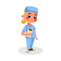 Girl Doctor Character in Uniform, Kids Hobby or Future Profession Concept Cartoon Style Vector Illustration