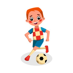 Boy Playing Soccer, Kid Practicing Sports Game, Doing Physical Exercise, Active Healthy Lifestyle Concept Cartoon Style Vector Illustration