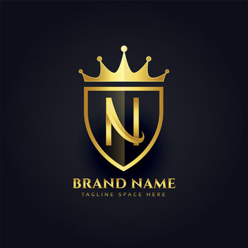 letter N crown golden premium logo design