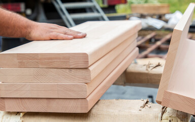 preparation of wooden steps to the new staircase to the house