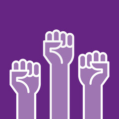 Fototapeta premium Fists hands up vector illustration. Concept of unity, revolution, fight, cooperation. Flat outline design.