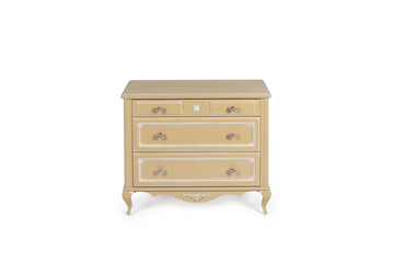 vintage chest of drawers in classic style with carved elements vanilla  color on a white background