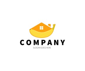 Banana House/Home Logo Concept. Vector Design Illustration. Symbol and Icon Vector Template.