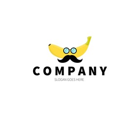 Incognito Banana wearing mustache and glasses, Logo Concept. Vector Design Illustration. Symbol and Icon Vector Template. © abu