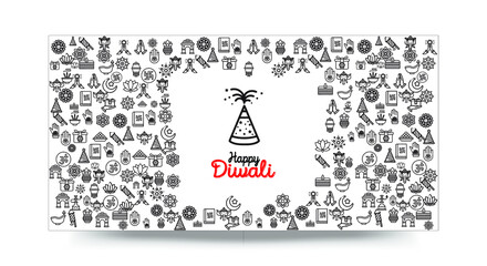 Set of Hand draw Happy Diwali Doodle backgrounds. Objects from Diwali doodle icons.	
