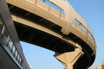 large car overpass with large supports in the evening in autumn