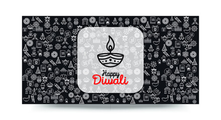 Set of Hand draw Happy Diwali Doodle backgrounds. Objects from Diwali doodle icons.	
