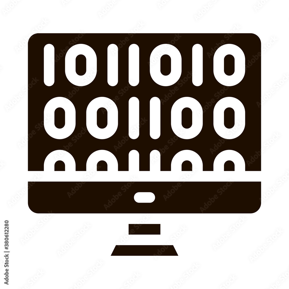 Poster artificial intelligence binary code glyph icon sign . artificial intelligence computer monitor picto