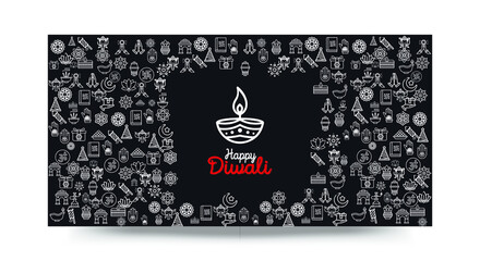 Set of Hand draw Happy Diwali Doodle backgrounds. Objects from Diwali doodle icons.	
