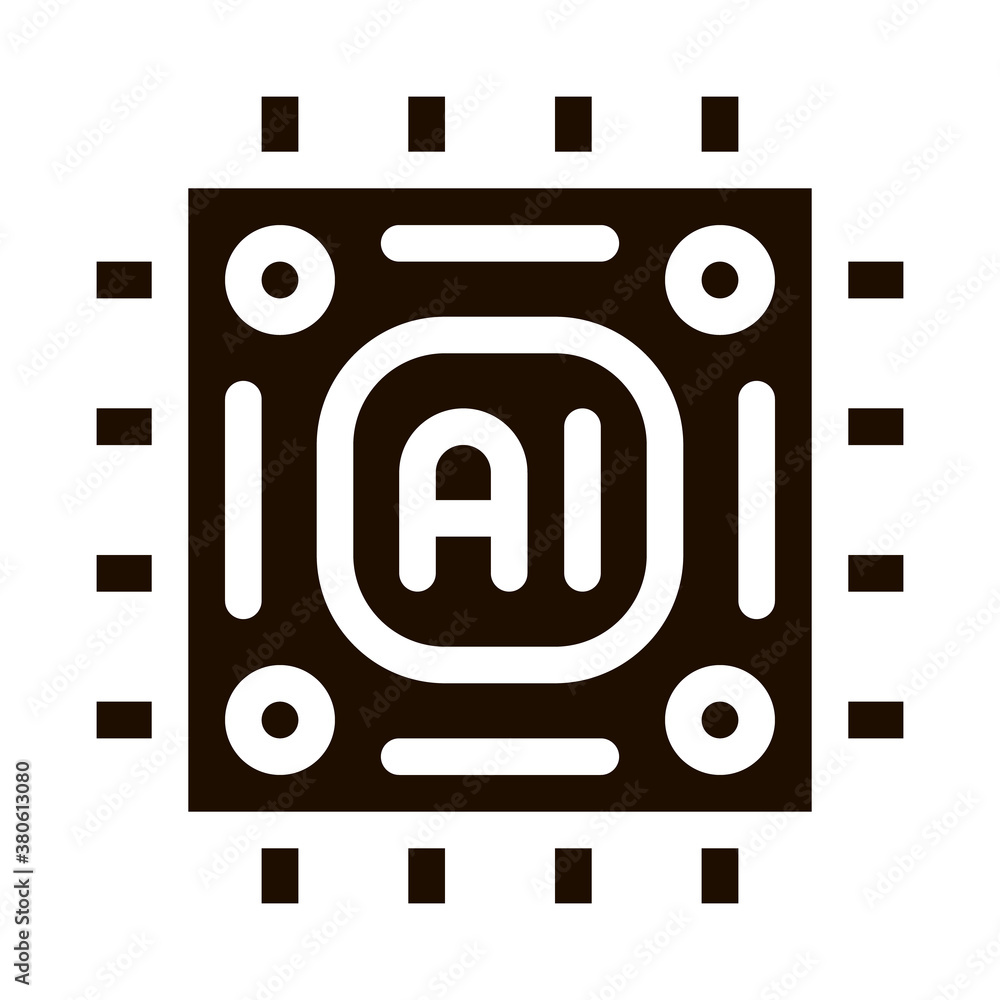 Poster artificial intelligence microchip vector sign icon . artificial intelligence main chip processor pic