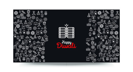 Set of Hand draw Happy Diwali Doodle backgrounds. Objects from Diwali doodle icons.	
