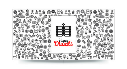 Set of Hand draw Happy Diwali Doodle backgrounds. Objects from Diwali doodle icons.	

