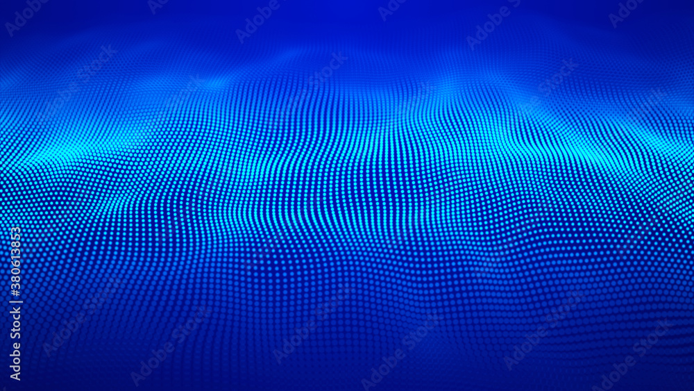 Poster abstract gradient dynamic wave of glowing particles. network of neon dots. big data. digital backgro