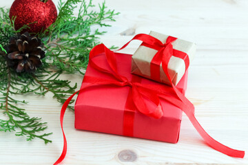 Arranged christmas gift boxes. Christmas decoration concept