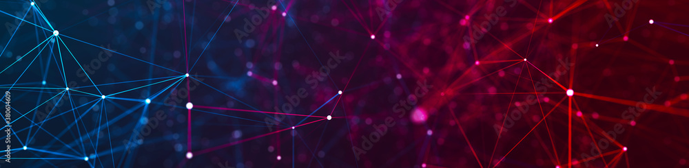 Poster digital plexus of glowing lines and dots. abstract background. 3d rendering. network or connection. 