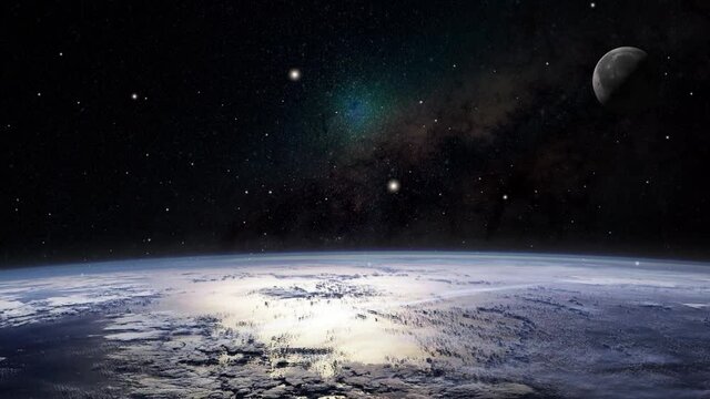 the surface of the planet earth and moon with a milky way background in space