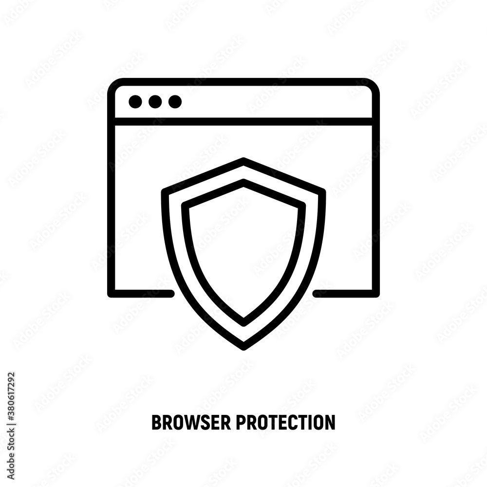 Poster web browser protection thin line icon. shield on web page. vector illustration.