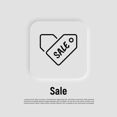 Sale tag in heart shape. Thin line icon. Discount, clearance, Black Friday. Vector illustration.