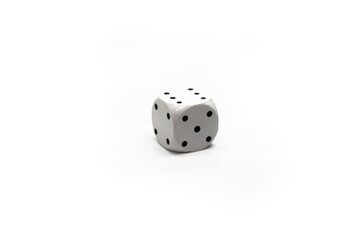 Dice on white isolated background, macro photo