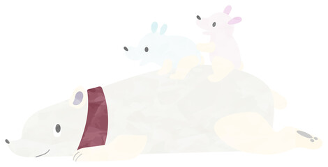 親子のシロクマのイラスト(水彩風)