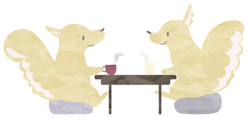 お茶をするリスのイラスト(水彩風)