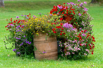A beautifully decorated flower bed from improvised means.