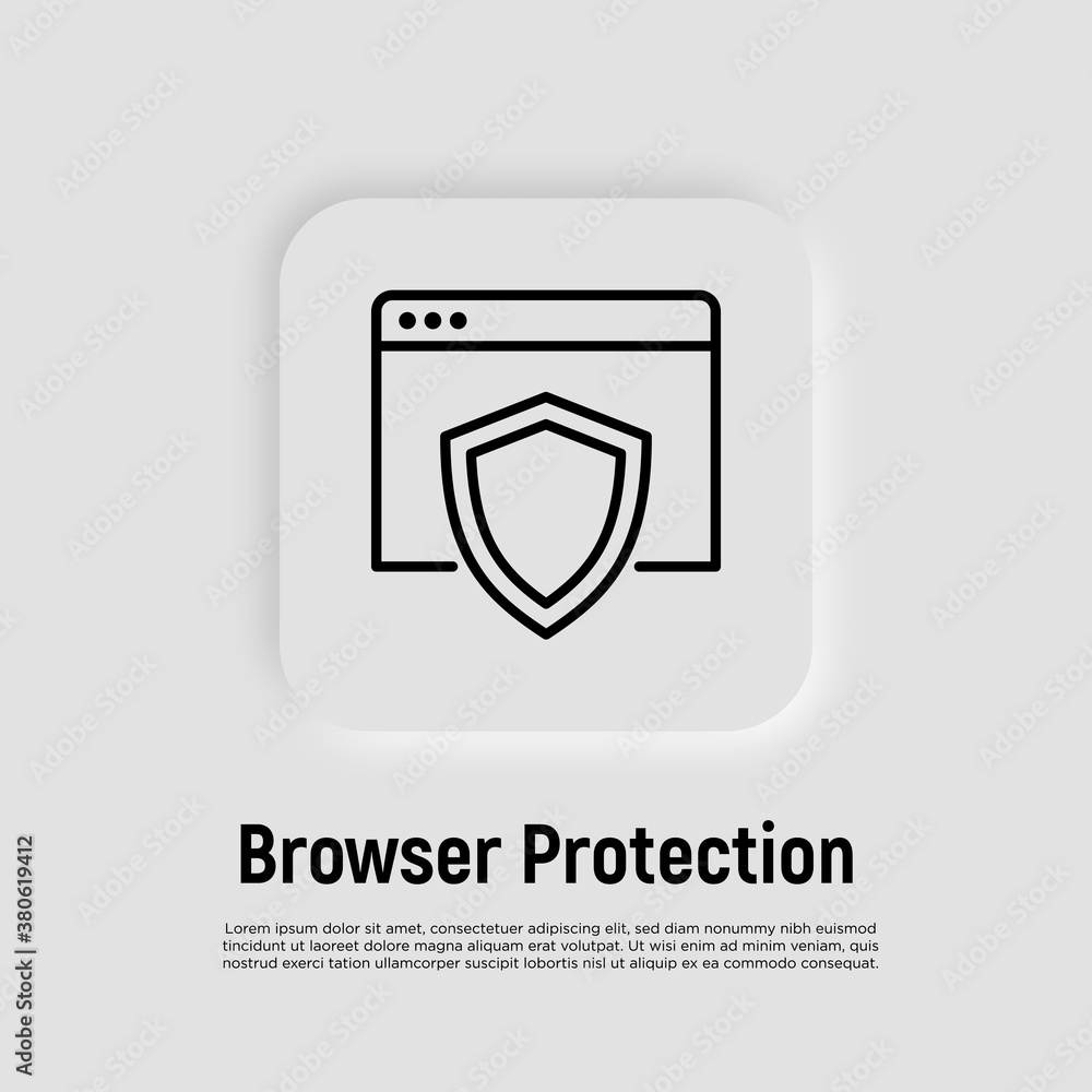 Aufkleber web browser protection thin line icon. shield on web page. vector illustration.